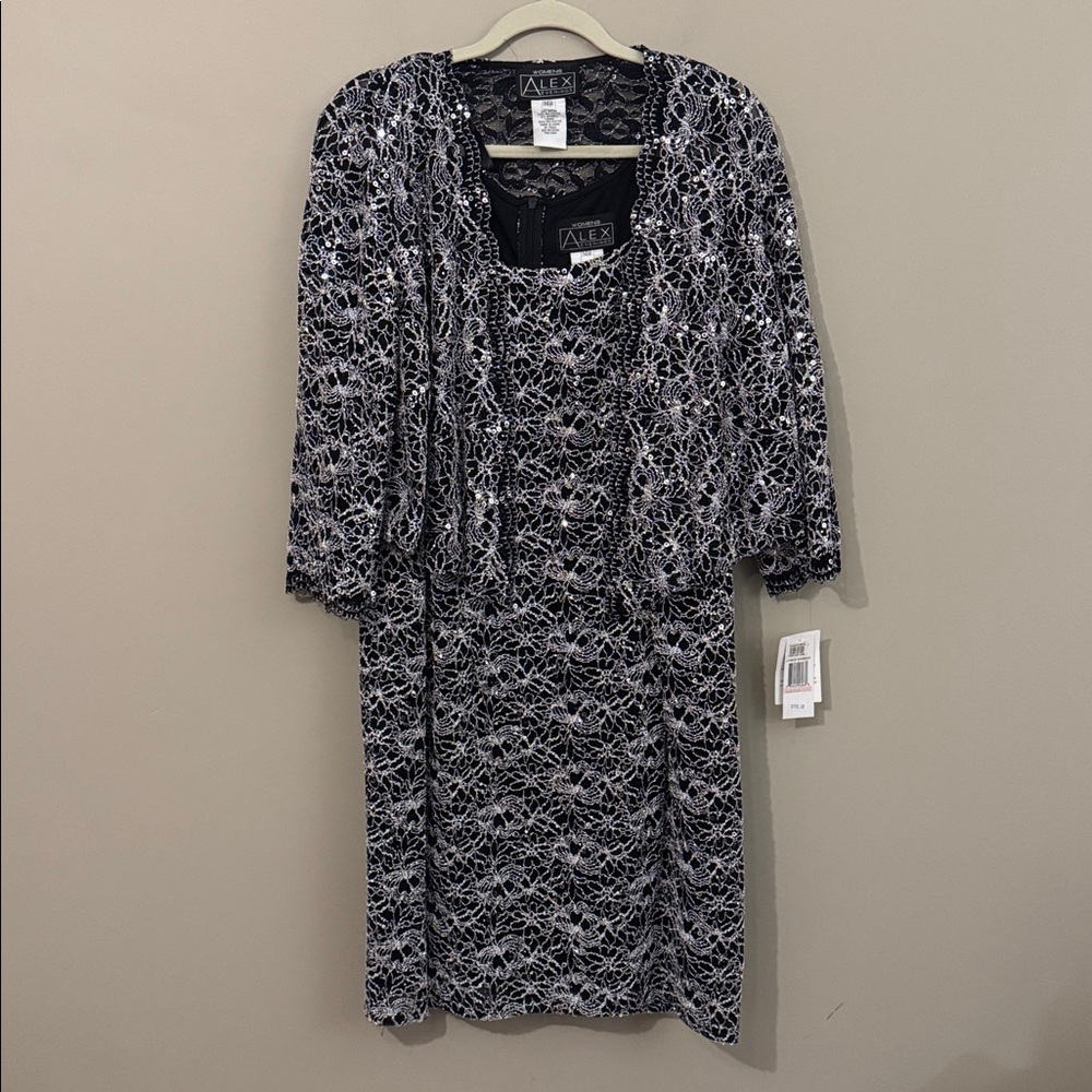 NWT-Alex Evenings Women's 2piece Knee Length Sequin  Dress- Size 14W